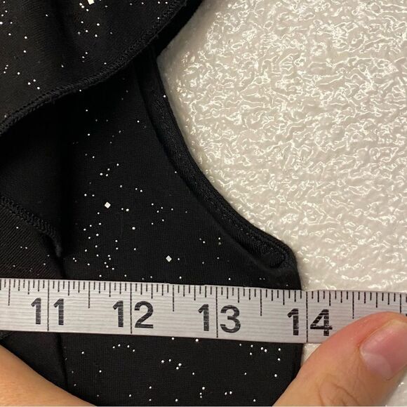 H&M black sparkly stretch cotton wide leg ruffle jumpsuit romper 8-10 - Picture 9 of 10